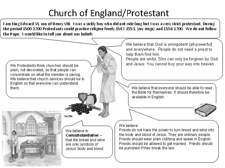 Church of England/Protestant I am King Edward VI, son of Henry VIII. I was