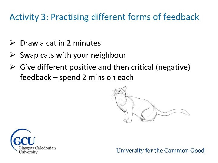 Activity 3: Practising different forms of feedback Ø Draw a cat in 2 minutes Activity 3: Practising different forms of feedback Ø Draw a cat in 2 minutes