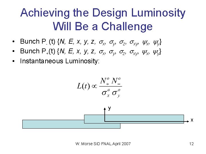 Achieving the Design Luminosity Will Be a Challenge • Bunch P- (t) {N, E,