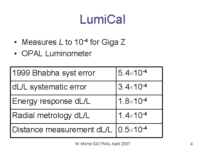 Lumi. Cal • Measures L to 10 -4 for Giga Z • OPAL Luminometer