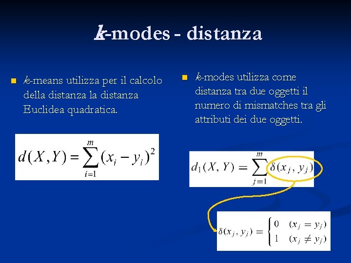 k-modes - distanza n k-means utilizza per il calcolo della distanza Euclidea quadratica. n