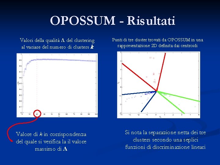 OPOSSUM - Risultati Valori della qualità Л del clustering al variare del numero di