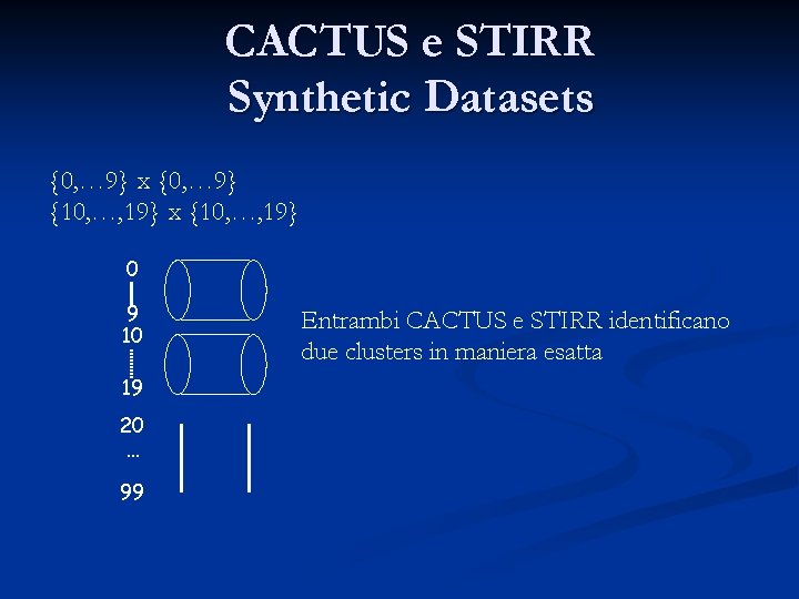 CACTUS e STIRR Synthetic Datasets {0, … 9} x {0, … 9} {10, …,