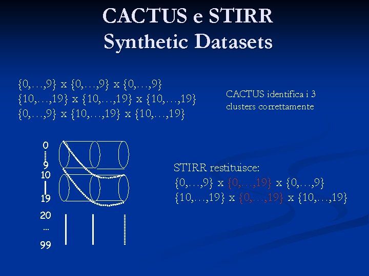 CACTUS e STIRR Synthetic Datasets {0, …, 9} x {0, …, 9} {10, …,