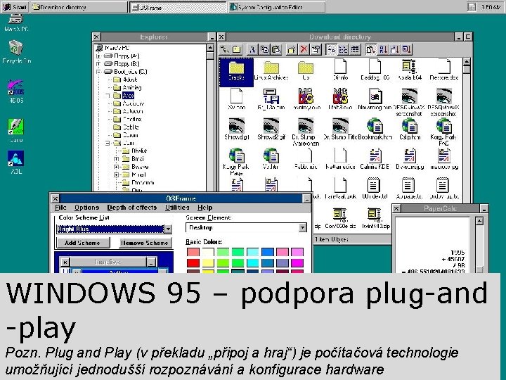 WINDOWS 95 – podpora plug-and -play Pozn. Plug and Play (v překladu „připoj a