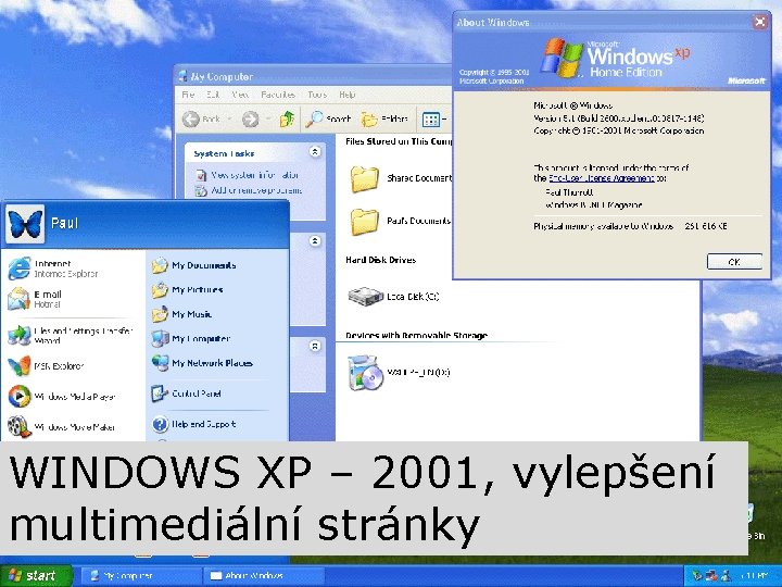 WINDOWS XP – 2001, vylepšení multimediální stránky WINDOWS XP 