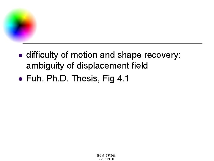 l l difficulty of motion and shape recovery: ambiguity of displacement field Fuh. Ph. l l difficulty of motion and shape recovery: ambiguity of displacement field Fuh. Ph.