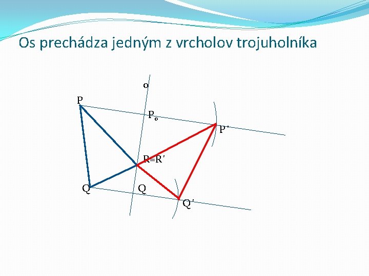 Os prechádza jedným z vrcholov trojuholníka o P P 0 P´ R=R´ Q Q