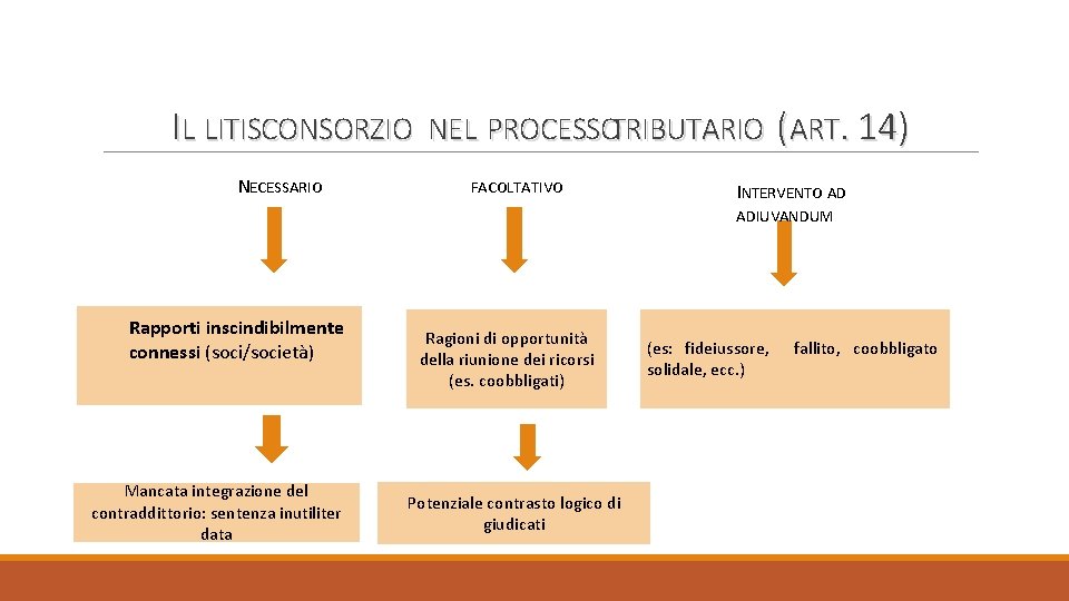 IL LITISCONSORZIO NEL PROCESSOTRIBUTARIO (ART. 14) NECESSARIO FACOLTATIVO INTERVENTO AD ADIUVANDUM Rapporti inscindibilmente connessi