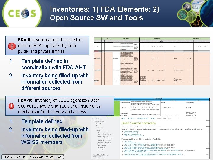 Inventories: 1) FDA Elements; 2) Open Source SW and Tools FDA-9: Inventory and characterize