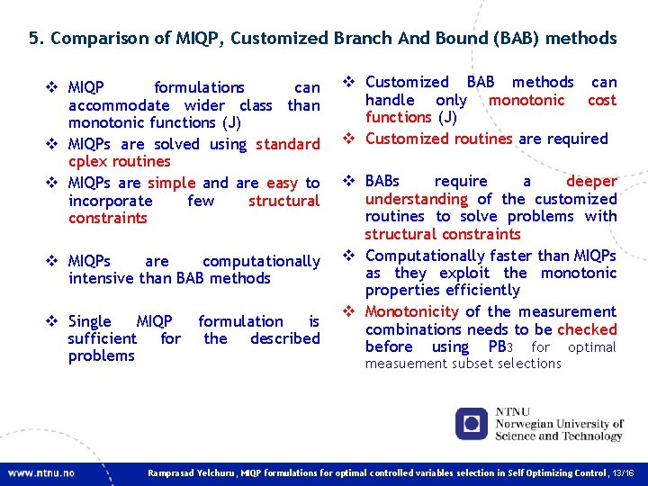 5. Comparison of MIQP, Customized Branch And Bound (BAB) methods v MIQP formulations can 5. Comparison of MIQP, Customized Branch And Bound (BAB) methods v MIQP formulations can