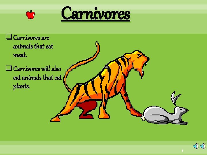 Carnivores q Carnivores are animals that eat meat. q Carnivores will also eat animals