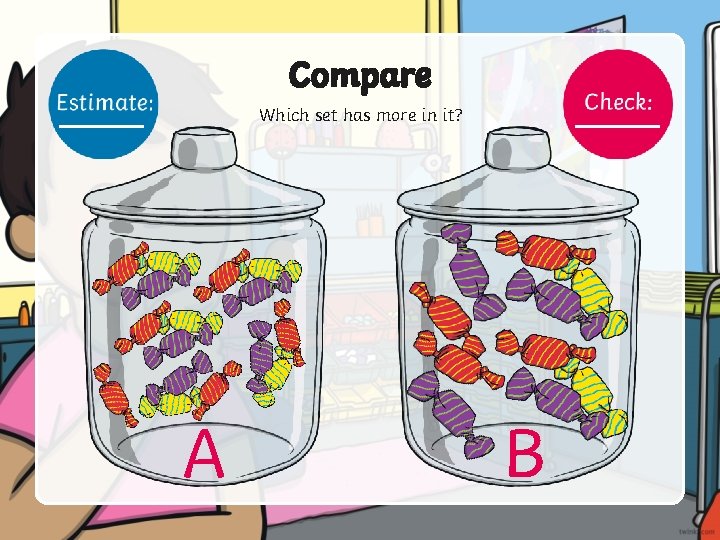 Compare Which set has more in it? A B 