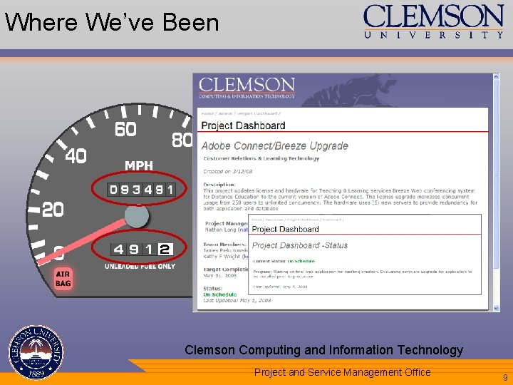 Where We’ve Been • • Speedometer – Overview of All Projects Odometer – Historical