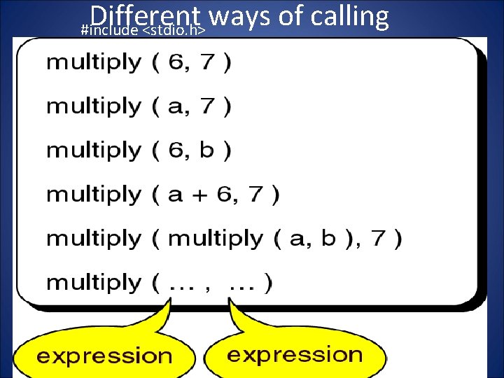 Different ways of calling #include <stdio. h> int main (void) /* example of Postfix