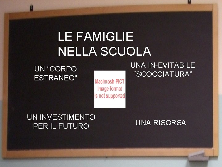 LE FAMIGLIE NELLA SCUOLA UN “CORPO ESTRANEO” UN INVESTIMENTO PER IL FUTURO UNA IN-EVITABILE