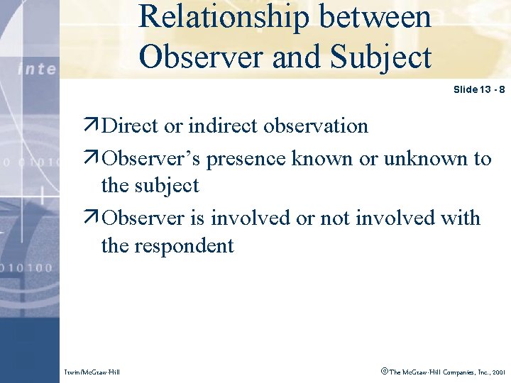 Relationship between Click to edit Master title style Observer and Subject Slide 13 -