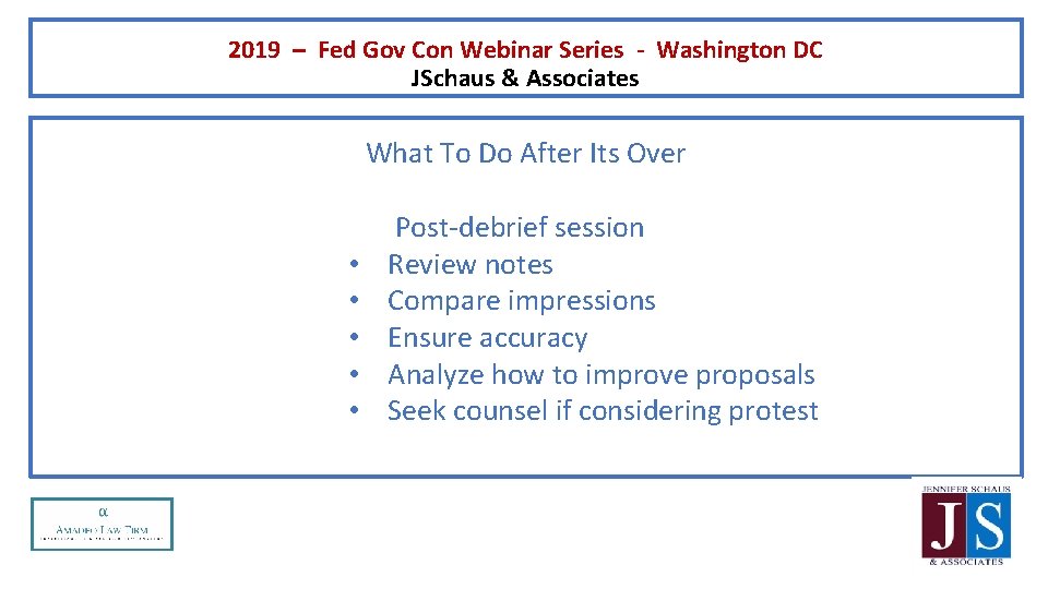 2019 – Fed Gov Con Webinar Series - Washington DC JSchaus & Associates What