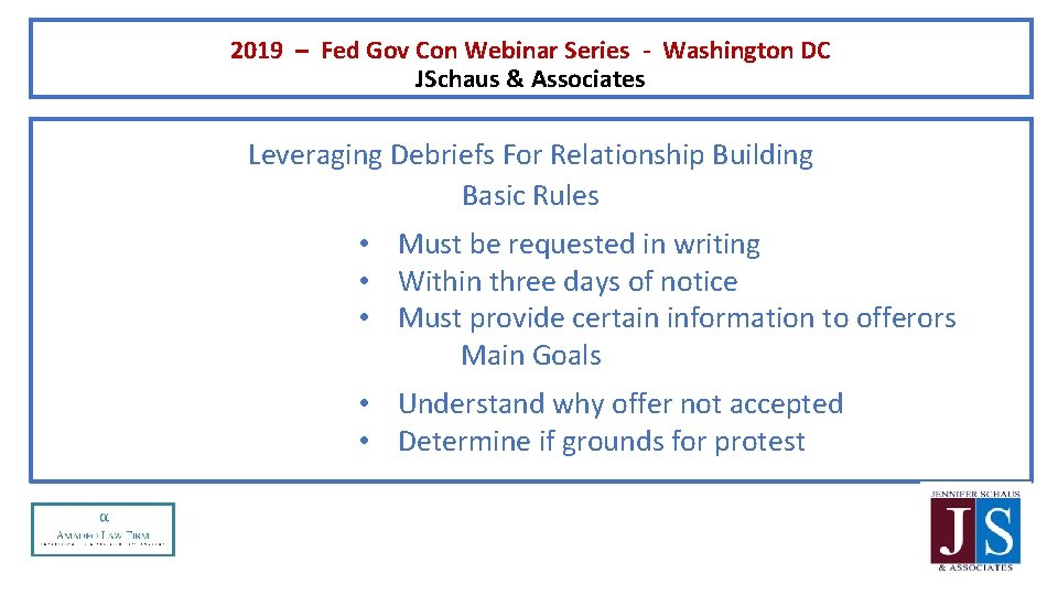 2019 – Fed Gov Con Webinar Series - Washington DC JSchaus & Associates Leveraging