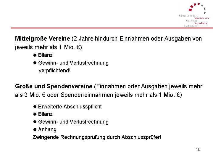 Mittelgroße Vereine (2 Jahre hindurch Einnahmen oder Ausgaben von jeweils mehr als 1 Mio.