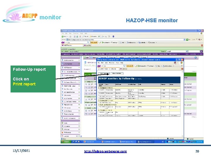 monitor HAZOP-HSE monitor Follow-Up report Click on Print report 12/17/2021 http: //adepp. webexone. com