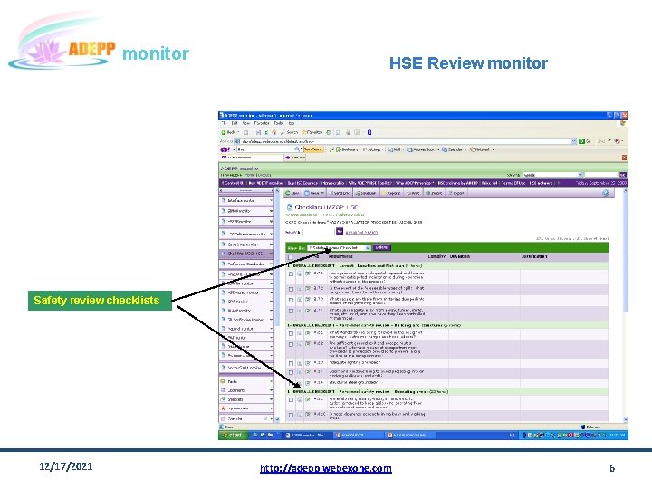 monitor HSE Review monitor Safety review checklists 12/17/2021 http: //adepp. webexone. com 6 