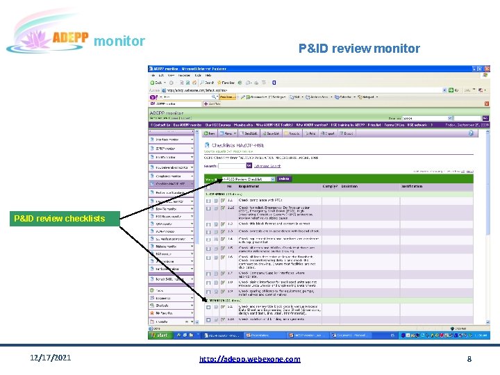 monitor P&ID review checklists 12/17/2021 http: //adepp. webexone. com 8 