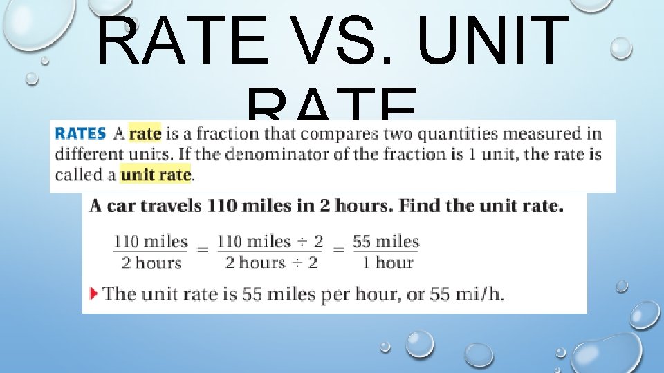 RATE VS. UNIT RATE 