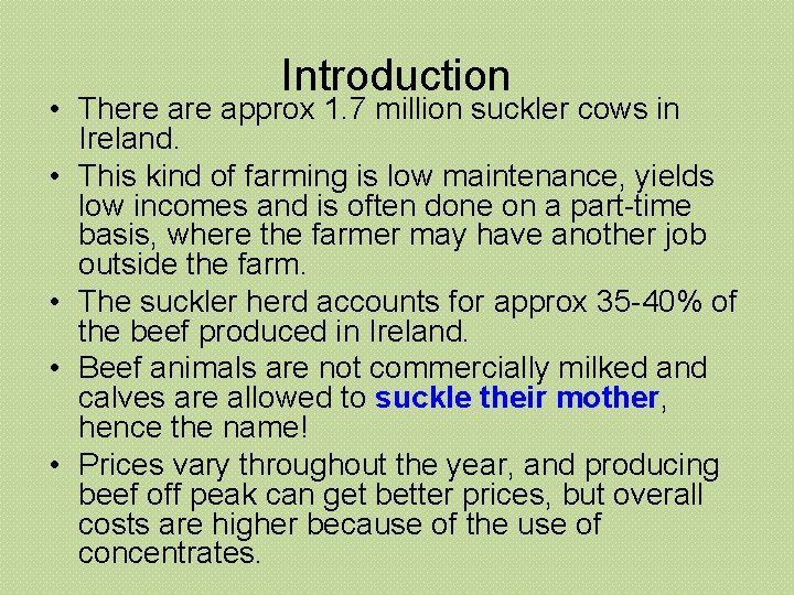 Introduction • There approx 1. 7 million suckler cows in Ireland. • This kind