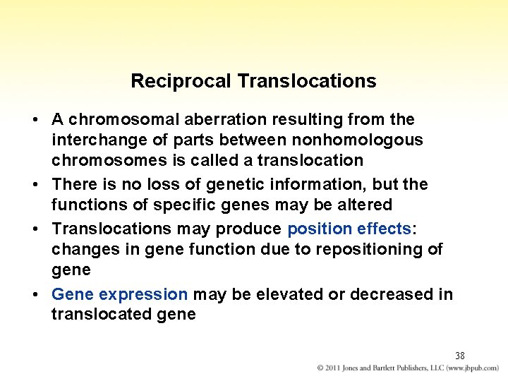 Reciprocal Translocations • A chromosomal aberration resulting from the interchange of parts between nonhomologous