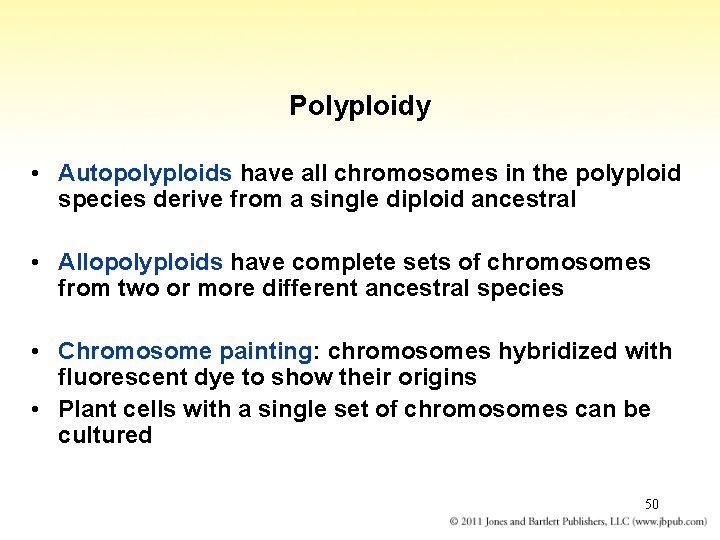 Polyploidy • Autopolyploids have all chromosomes in the polyploid species derive from a single