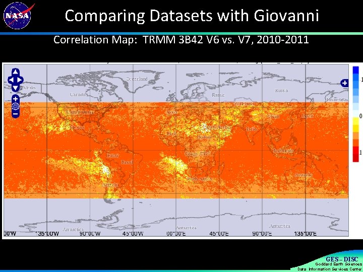 Comparing Datasets with Giovanni Correlation Map: TRMM 3 B 42 V 6 vs. V