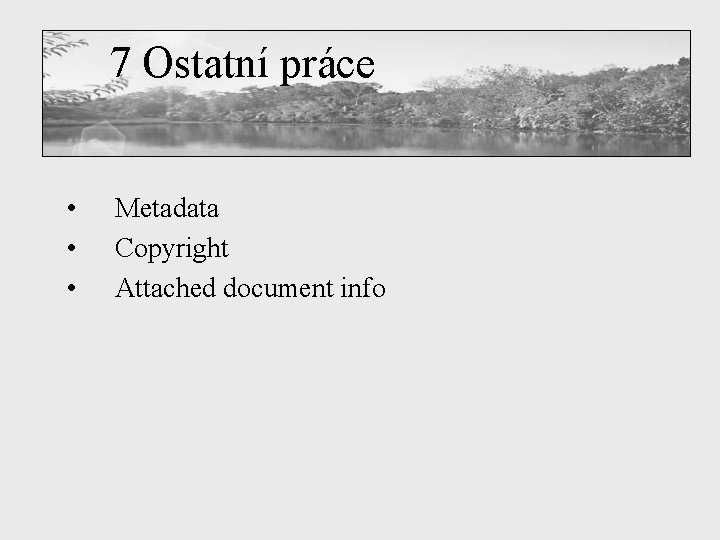 7 Ostatní práce • • • Metadata Copyright Attached document info 