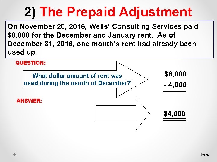 2) The Prepaid Adjustment On November 20, 2016, Wells’ Consulting Services paid $8, 000