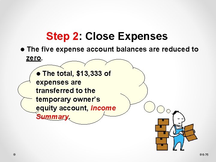 Step 2: Close Expenses l The five expense account balances are reduced to zero.