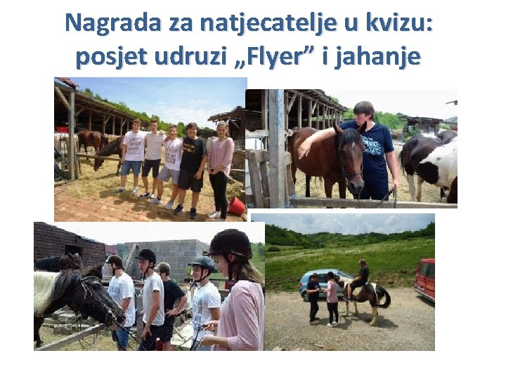 Nagrada za natjecatelje u kvizu: posjet udruzi „Flyer” i jahanje 