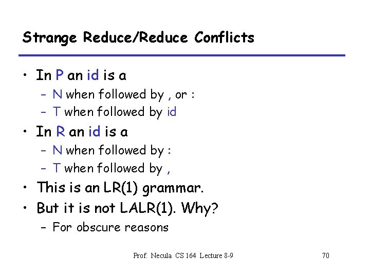 Strange Reduce/Reduce Conflicts • In P an id is a – N when followed