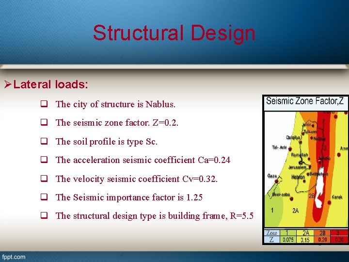 Structural Design Ø Lateral loads: q The city of structure is Nablus. q The