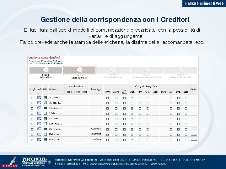 Fallco Fallimenti Web Gestione della corrispondenza con i Creditori E’ facilitata dall’uso di modelli