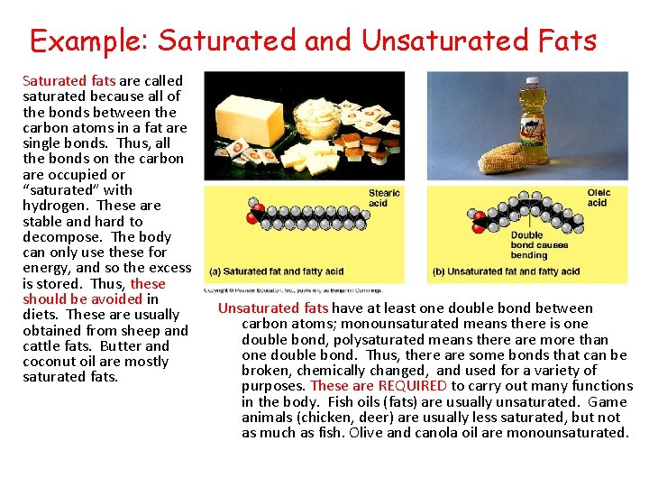 Example: Saturated and Unsaturated Fats Saturated fats are called saturated because all of the