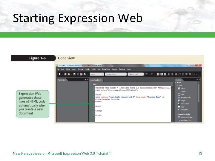 Starting Expression Web New Perspectives on Microsoft Expression Web 3. 0 Tutorial 1 13