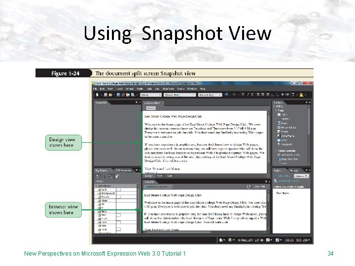 Using Snapshot View New Perspectives on Microsoft Expression Web 3. 0 Tutorial 1 34