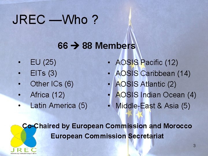 JREC —Who ? 66 88 Members • • • EU (25) EITs (3) Other