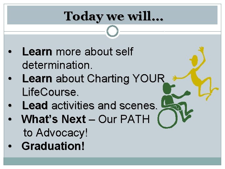 Today we will… • Learn more about self determination. • Learn about Charting YOUR