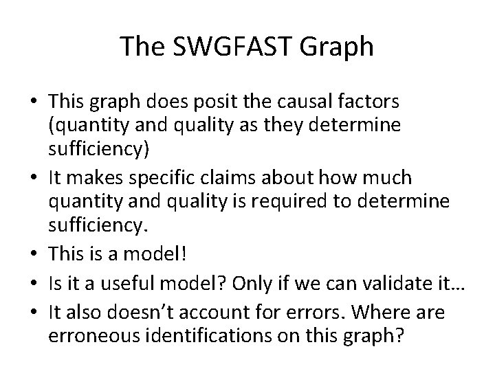 The SWGFAST Graph • This graph does posit the causal factors (quantity and quality
