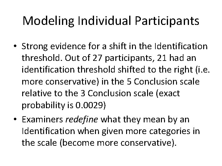 Modeling Individual Participants • Strong evidence for a shift in the Identification threshold. Out