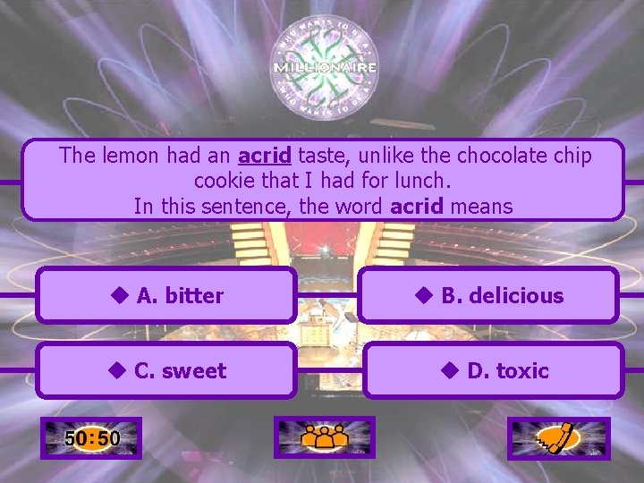 The lemon had an acrid taste, unlike the chocolate chip cookie that I had