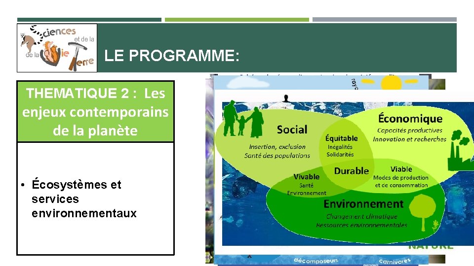 LE PROGRAMME: THEMATIQUE 2 : Les enjeux contemporains de la planète • Écosystèmes et