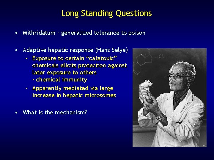 Long Standing Questions • Mithridatum - generalized tolerance to poison • Adaptive hepatic response