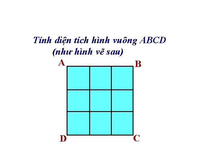 Tính diện tích hình vuông ABCD (như hình vẽ sau) A B D C